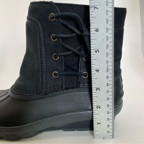Sperry Saltwater Wedge Black Leather Quarter Duck Boots Color Black SZ 7 - Picture 11 of 12